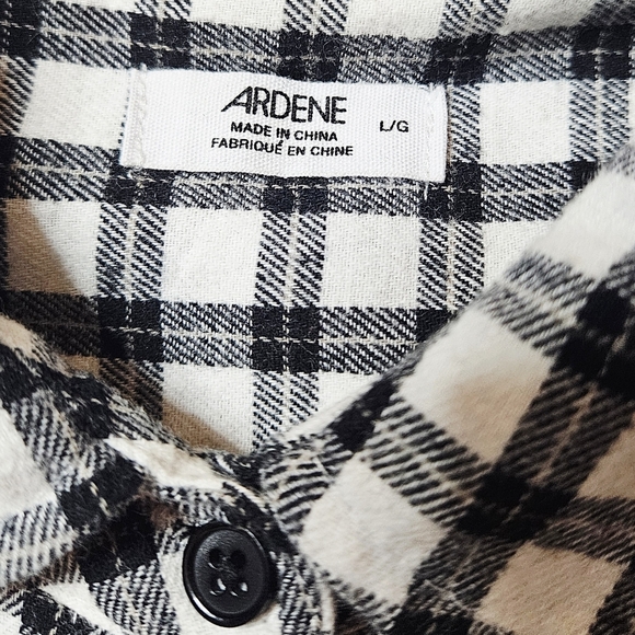 Ardene Cotton Flannel Cropped Plaid Shirt Jacket Black And White Large - Picture 2 of 11